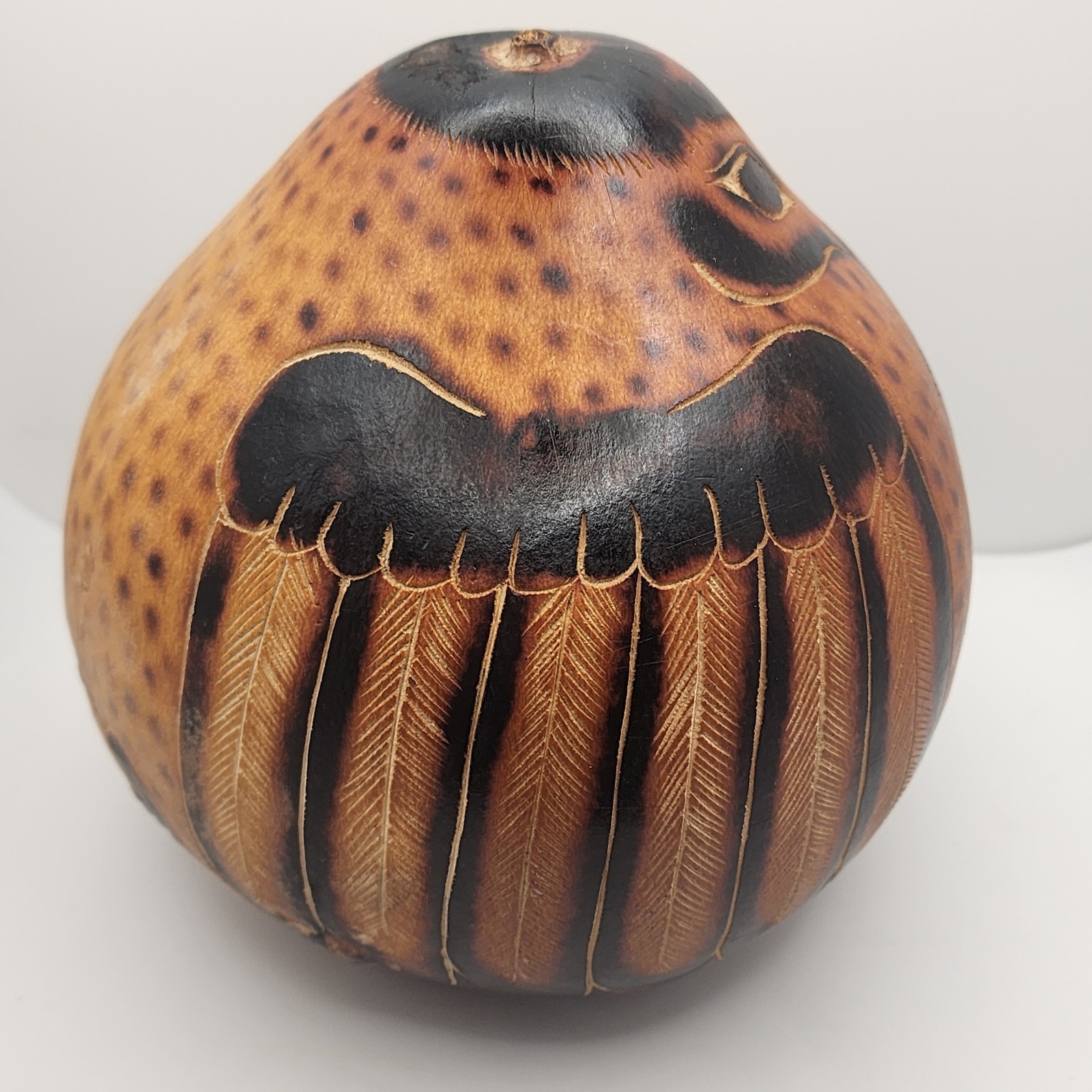 Peruvian Folkart Gourd Handmade Musical Shaker LG Bird Kingfisher 7.5IN W