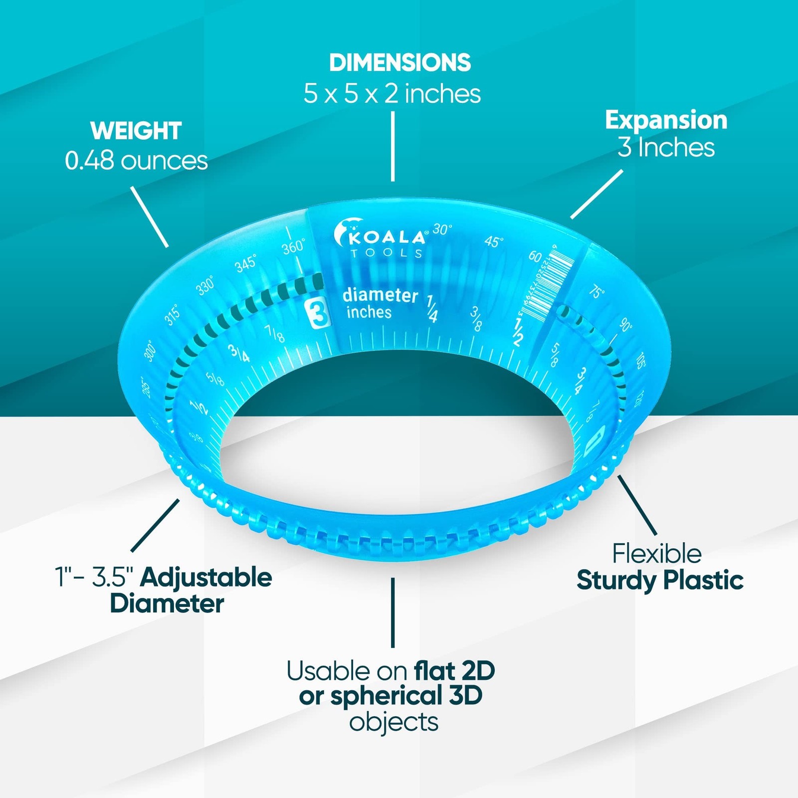 Koala Tools - Mini Ring Ruler for Circle Templates and Surfaces, Circular Rul...