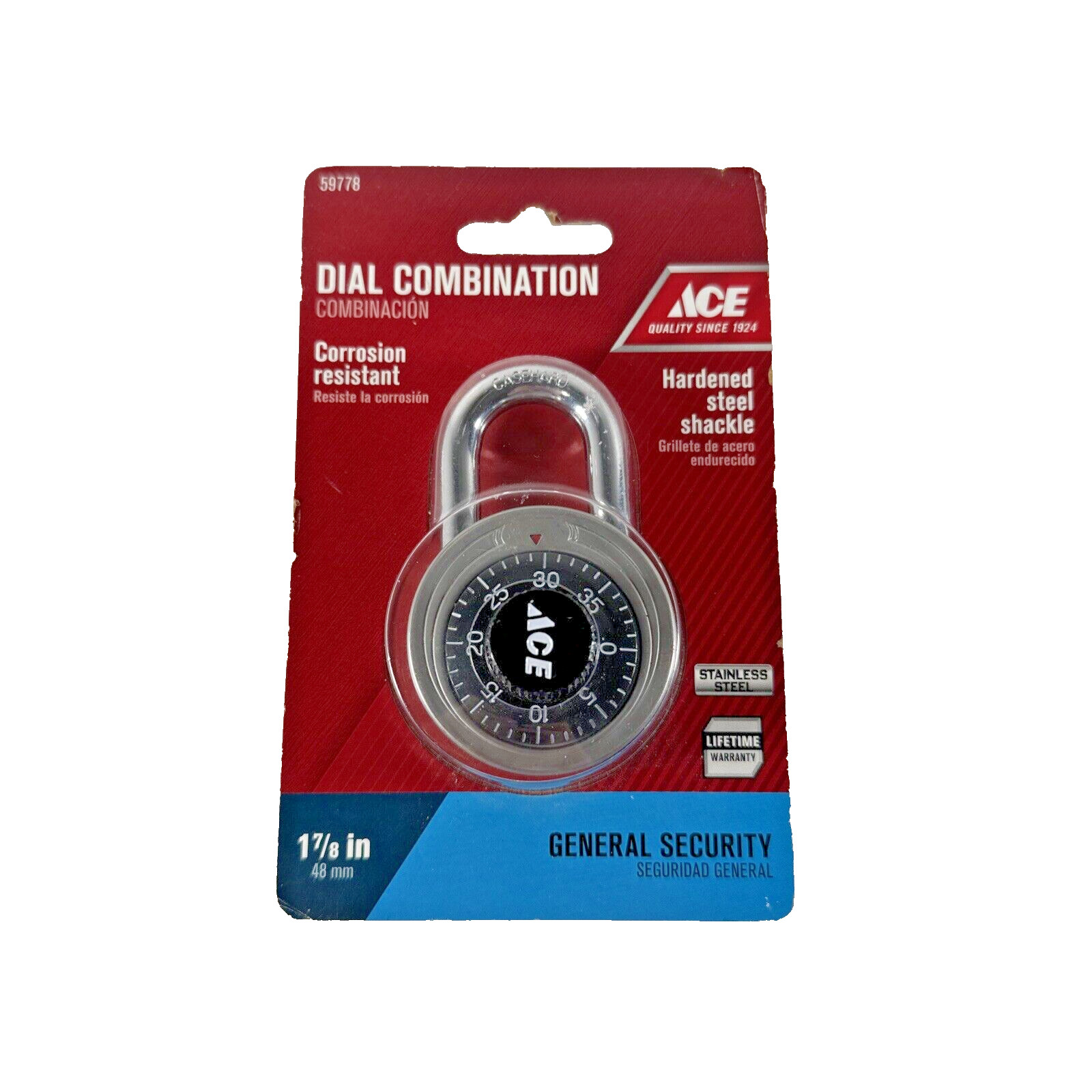 NEW OLD STOCK Ace 1-7/8" Stainless Steel Single Locking School Gym Padlock