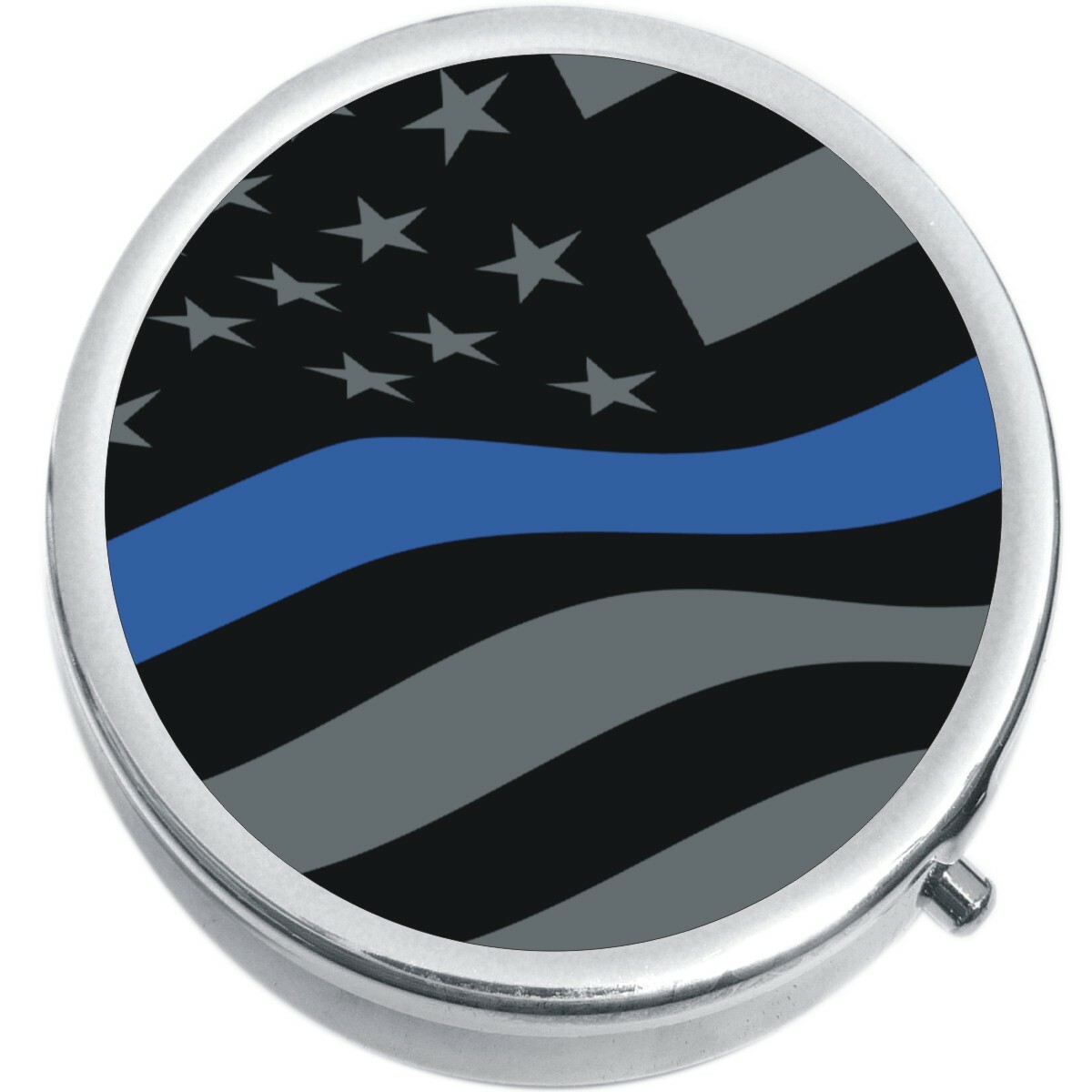 Thin Blue Line Flag  Medicine Vitamin Pill Box