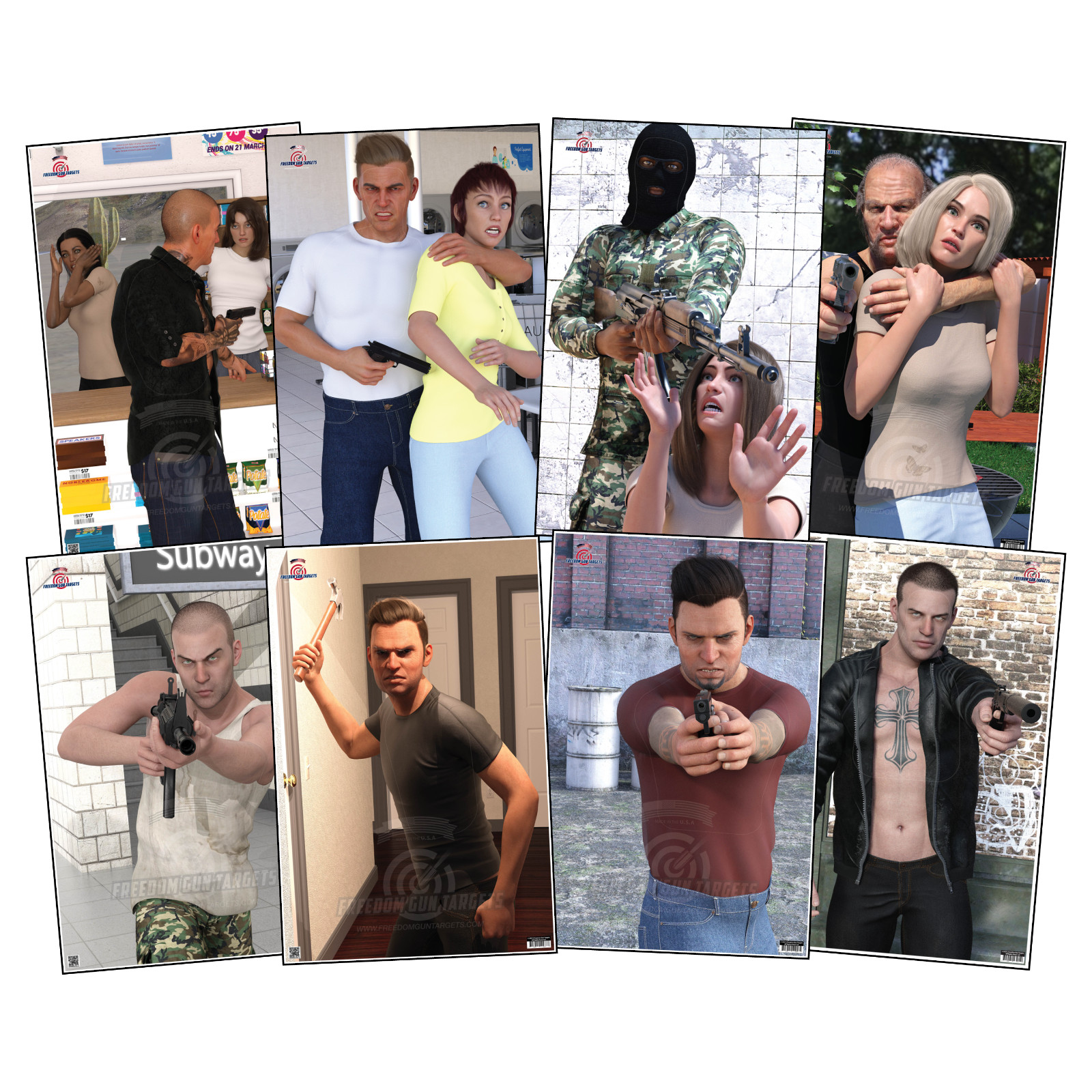 24 Paper Shooting Targets Gun Range Pistol Rifle Hostage Criminal Threat 23x35