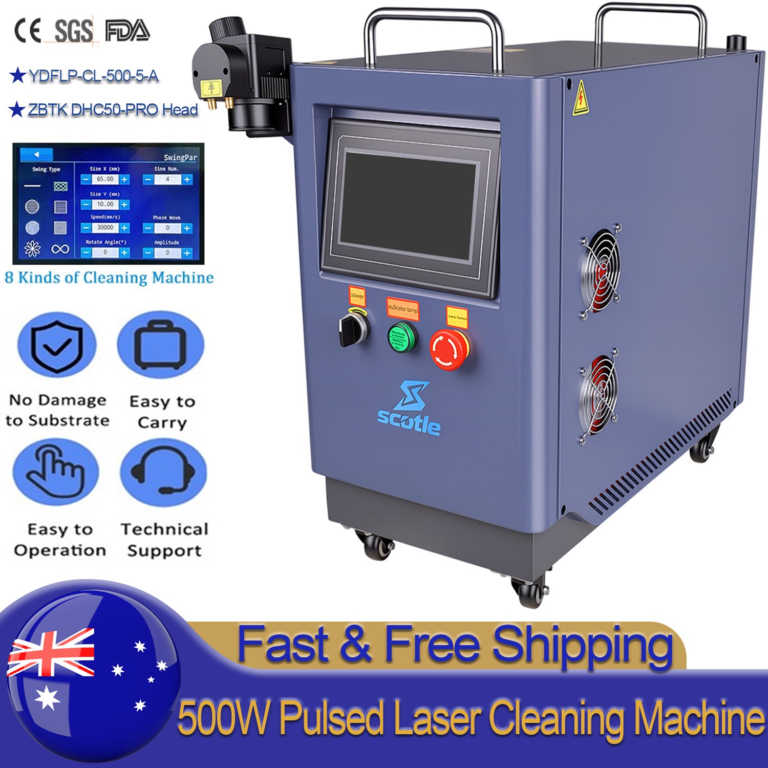 500W JPT Portable Pulsed Laser Cleaning Machine Metal Rust Wood Paint Removal AU