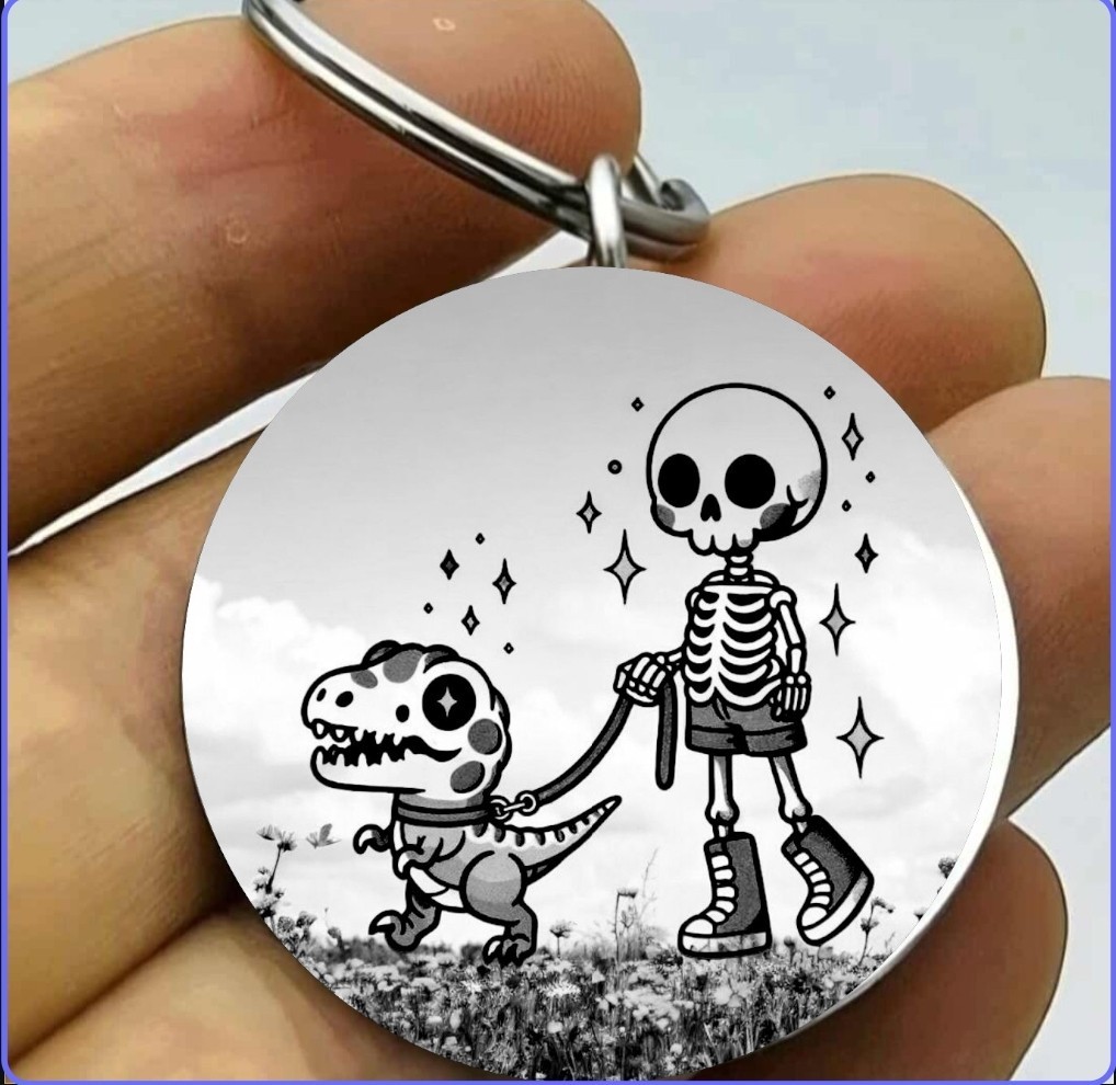 Skelton Dinosaur Pet Animla Hot Art Cute Stainless Keychain Pet Animal Horror