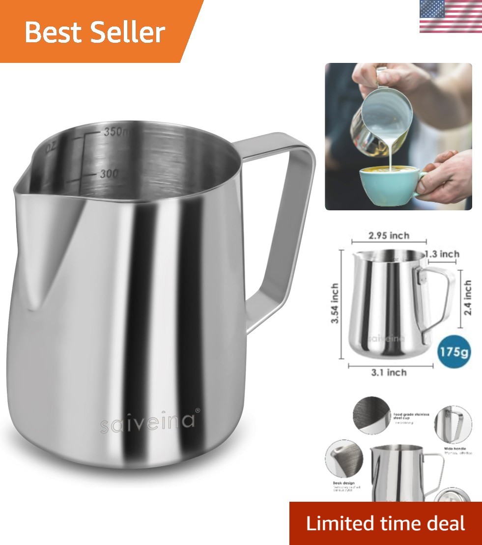 12 Oz Stainless Steel Milk Frothing Pitcher for Coffee Art - Portable & Durable