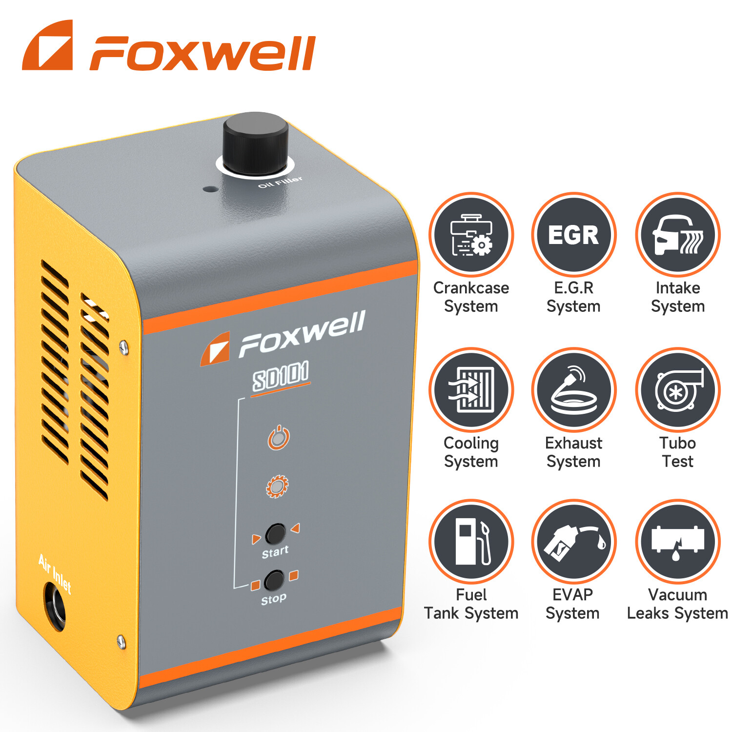 FOXWELL EVAP Smoke Machine Car Leak Detector Pipe Smog Tester Diagnostic Tool