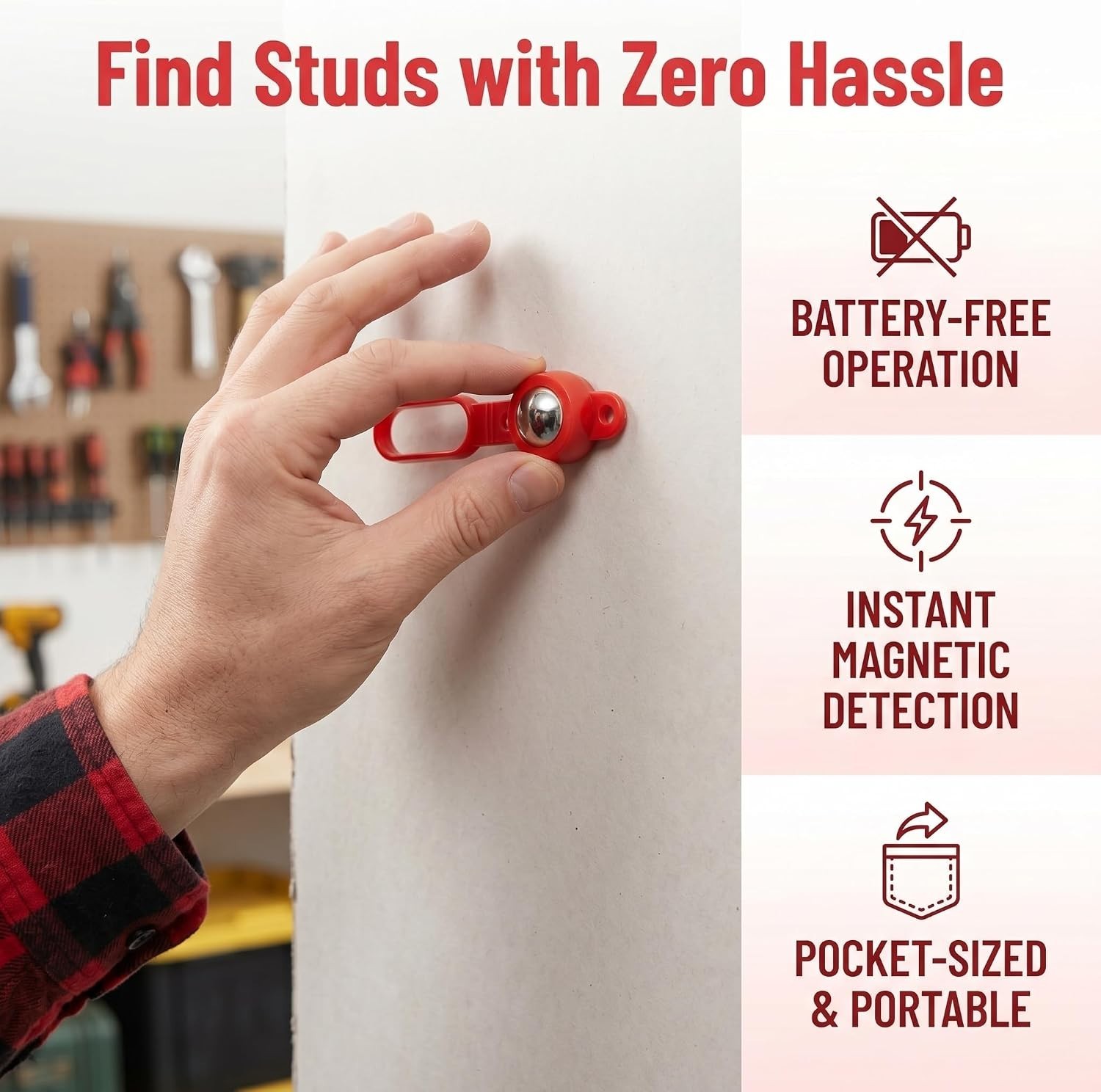 Magnetic Stud Finder, 27 LBS Pull Power Battery-Free Wall Stud Scanner, Detec...