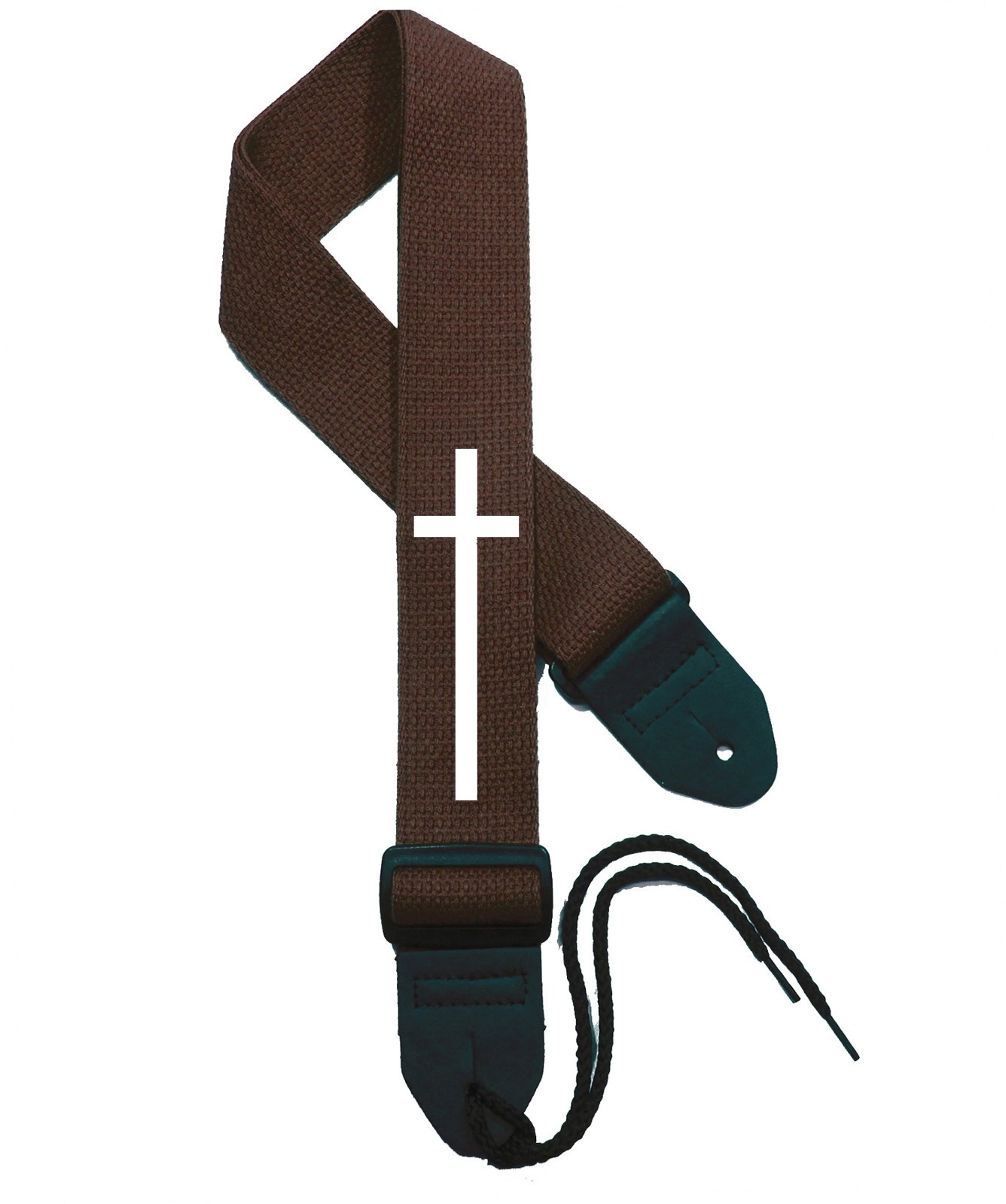 Christian Dark Brown Cotton Guitar Strap – Classic Cross Design