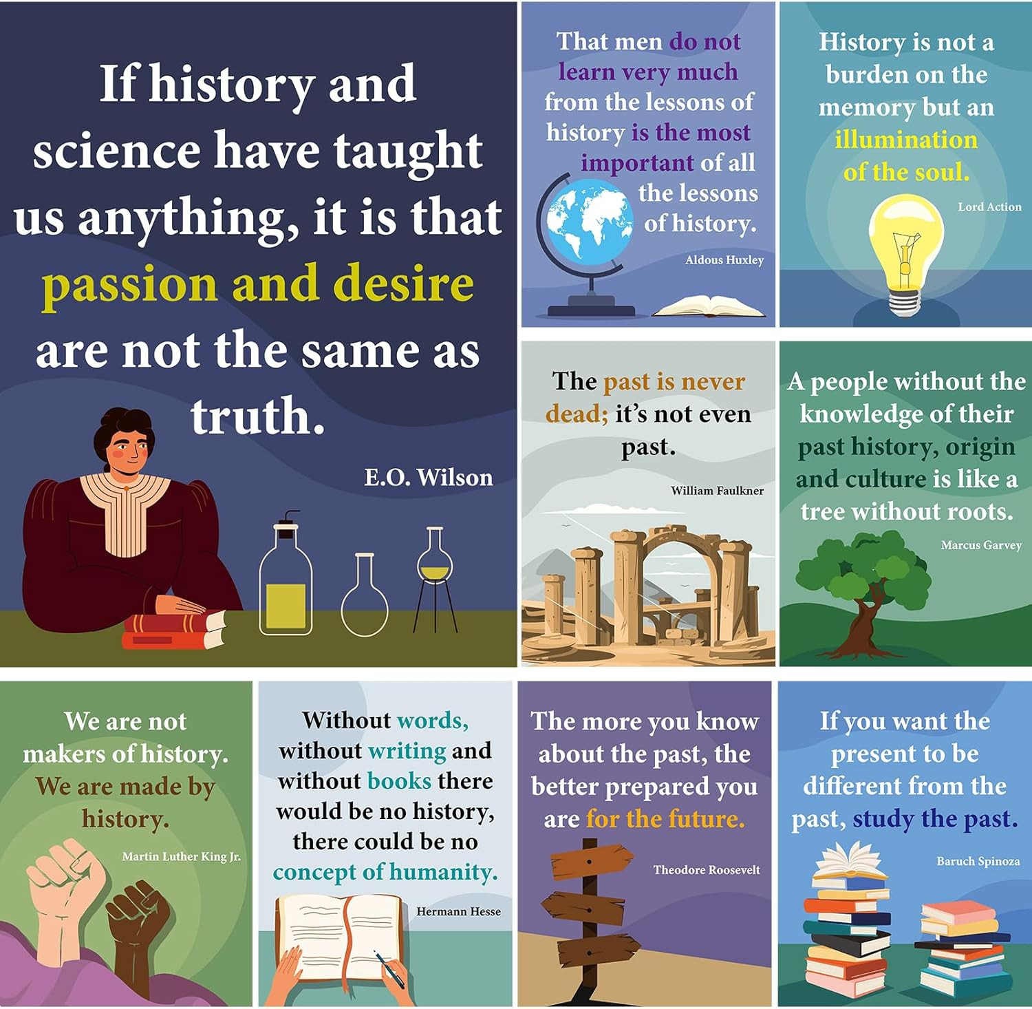 9Pcs History Posters for Classroom Historical Figures Motivational Quotes Poster