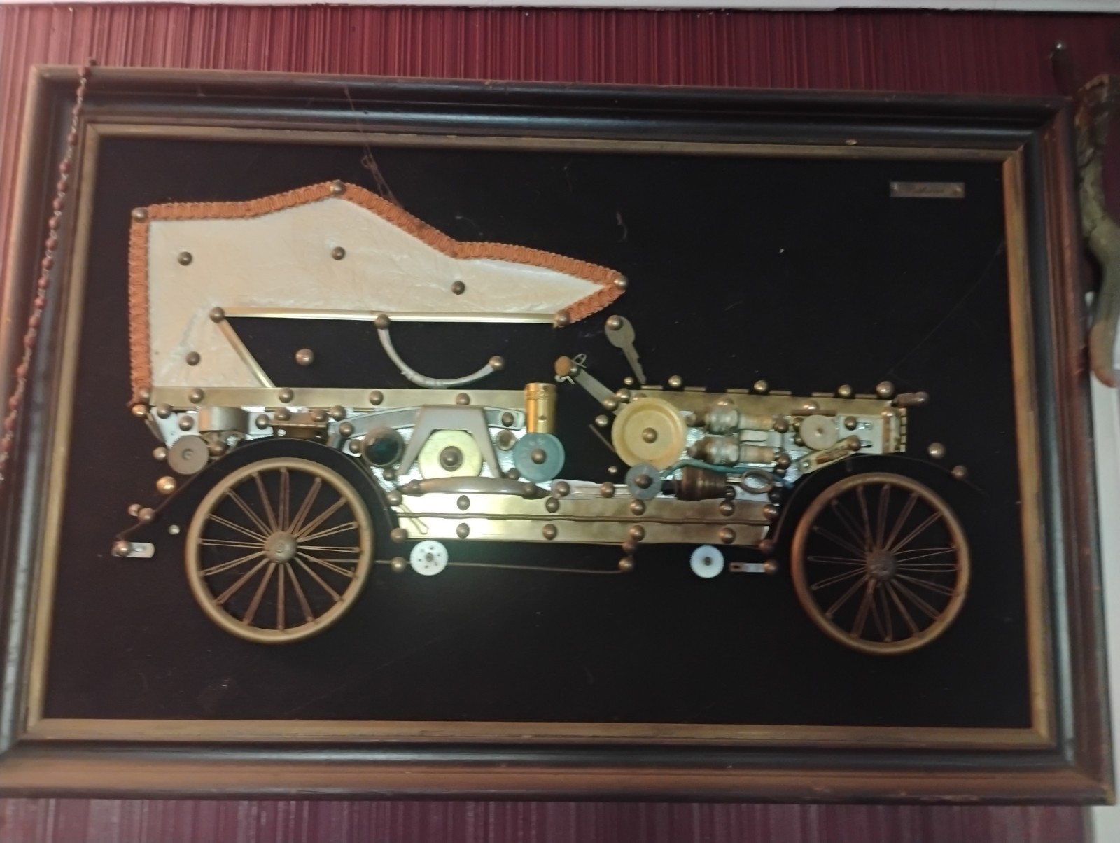 Steampunk Assemblage Framed Mixed Media Automobile Art Original Metal Wood OOAK