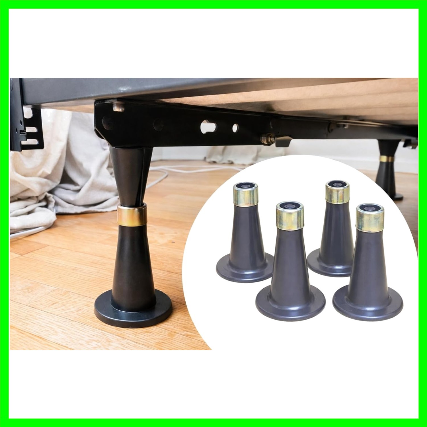 4PCS Reinforced Bed Frame Feet to Replace Wheels, Raise Bed By 2.6 inches, Ea...