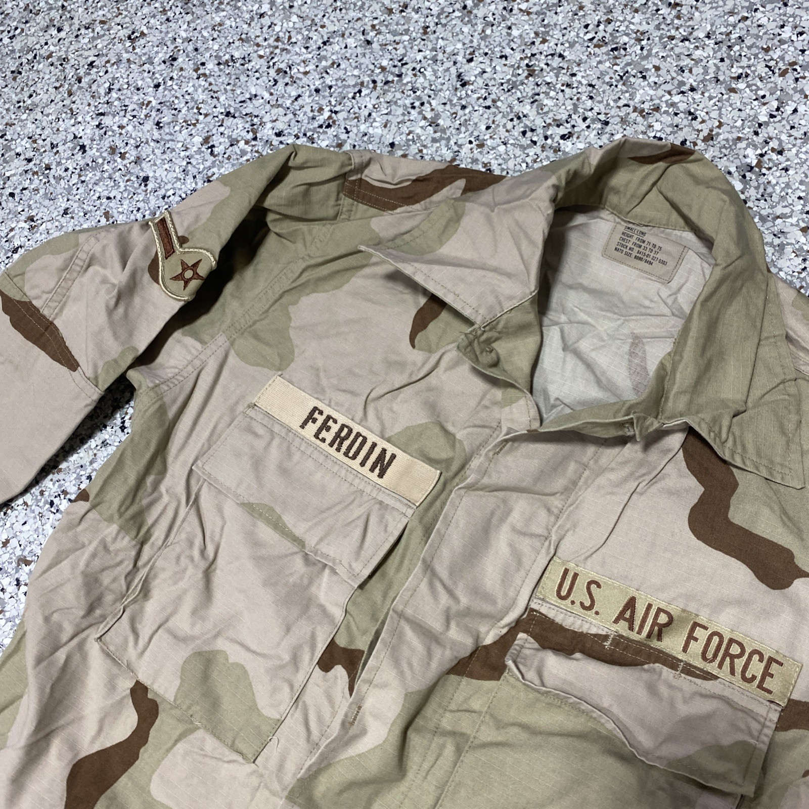 USAF DESERT COAT CAMO COMBAT SZ Small Long “Ferdin” Air Force Riptstop