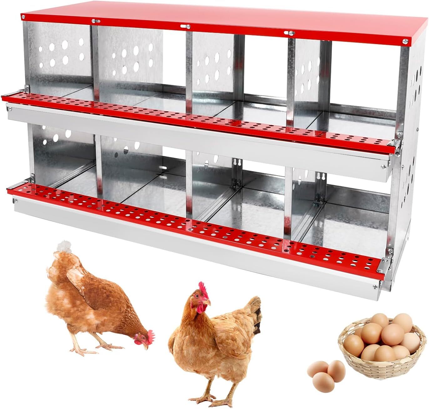 8 Hole Chicken Nesting Box Hen Laying Boxes Roll Away Nesting Box for Laying Egg