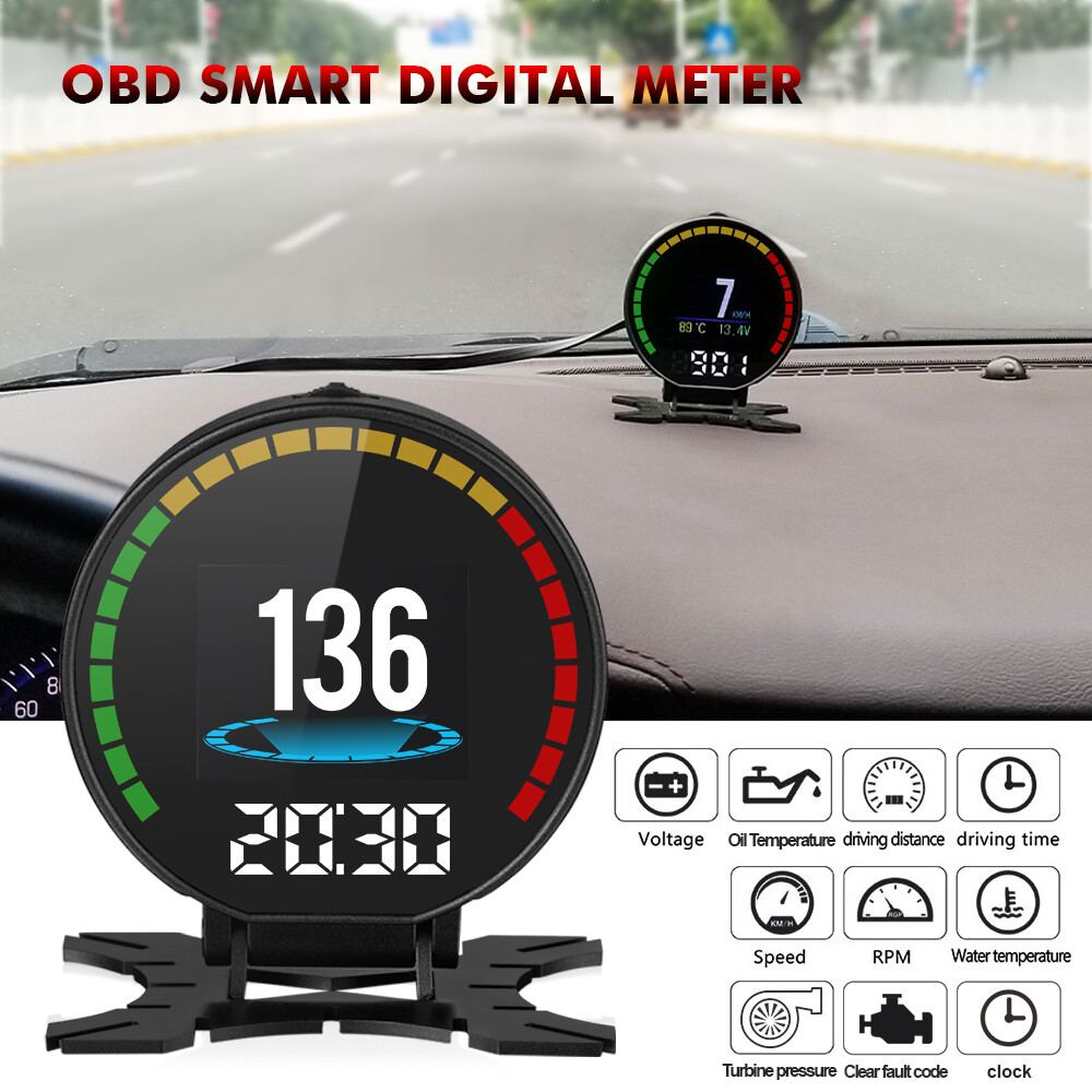 Car HUD OBD2 Digital Meter LCD Display Head Up Display Speedometer DTCS Status