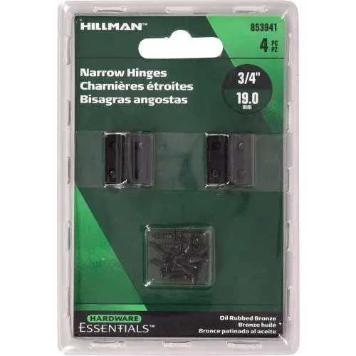 Hardware Essentials 3/4 in. Oil Rubbed Bronze Narrow Hinges, 4-Pack