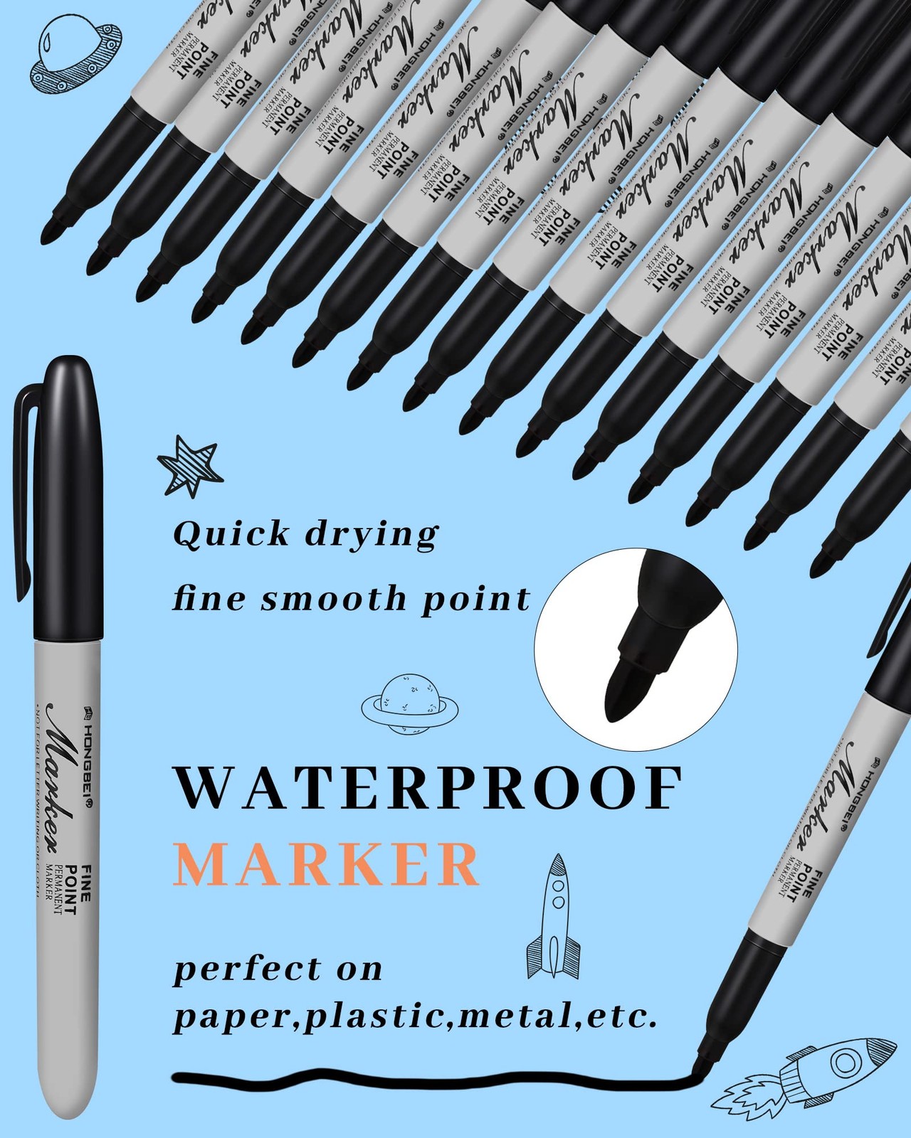100 Pack Black Permanent Markers Bulk - Fine Point Permanent Marker Quick Dry...