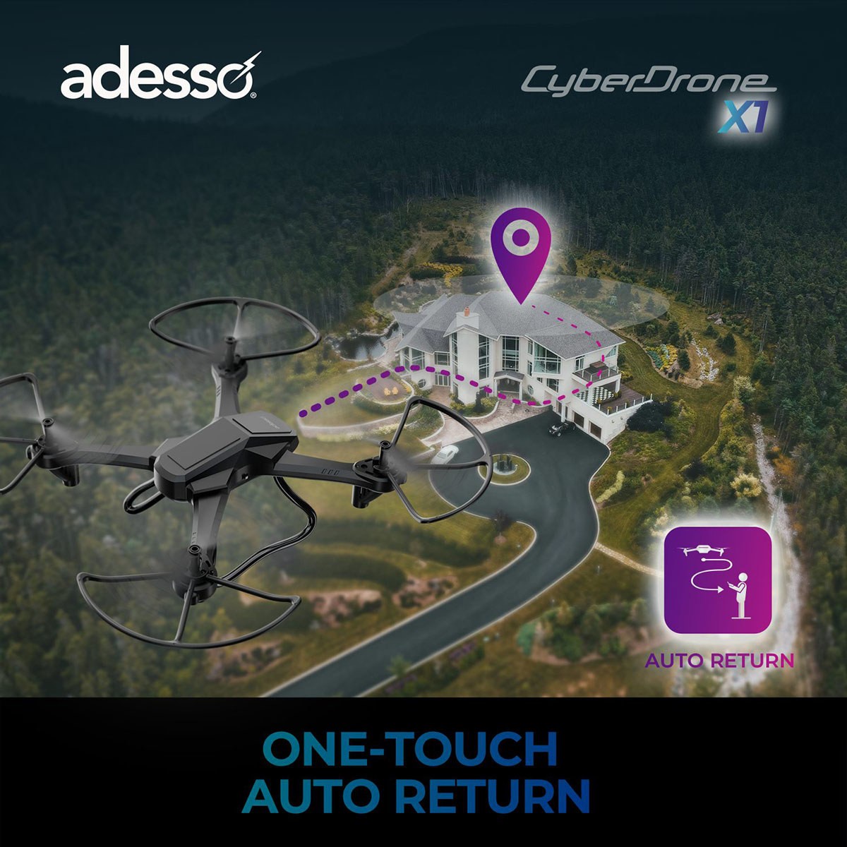 Adesso CyberDrone X3 2K FPV Drone with Remote Controller