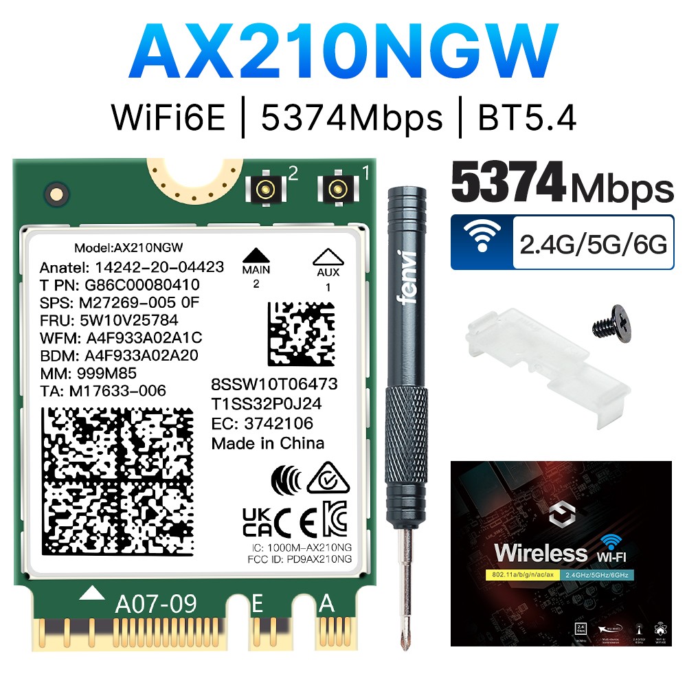 Intel AX210NGW Wireless Card M.2 WiFi 6E Tri-Band 802.11AX BT5.4 Network Adapter