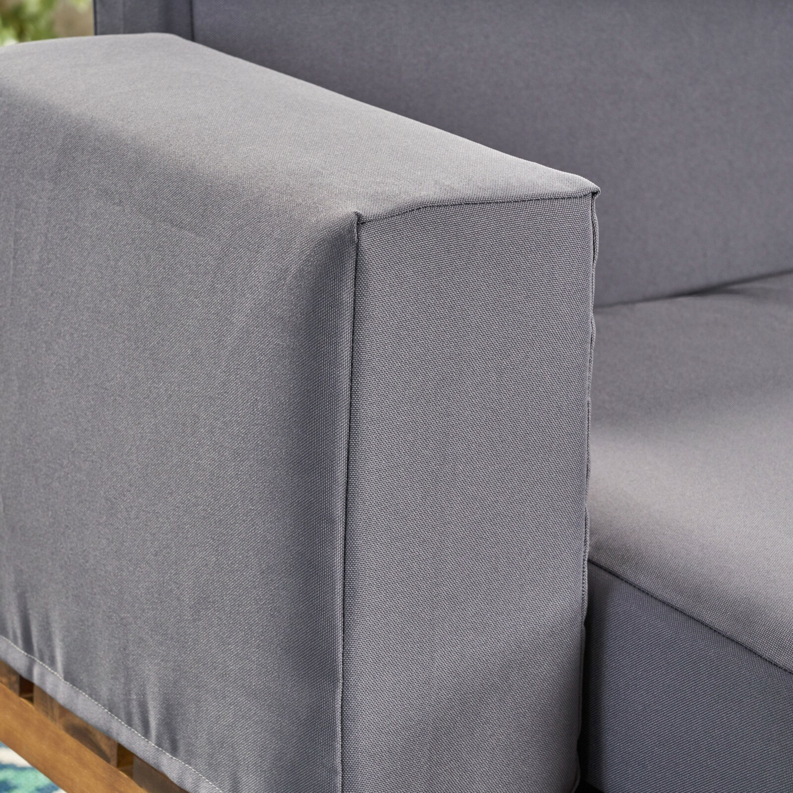Nora Outdoor Acacia Wood Chat Set, Teak Finish and Dark Gray