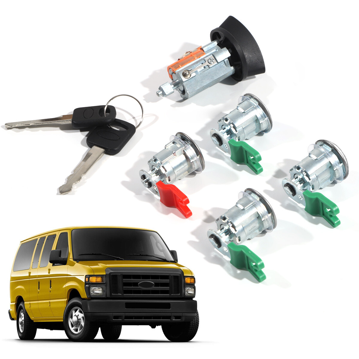 For Ford Econoline Van E150 E250 E350 Ignition & Door Lock Cylinder KEYED ALIKE
