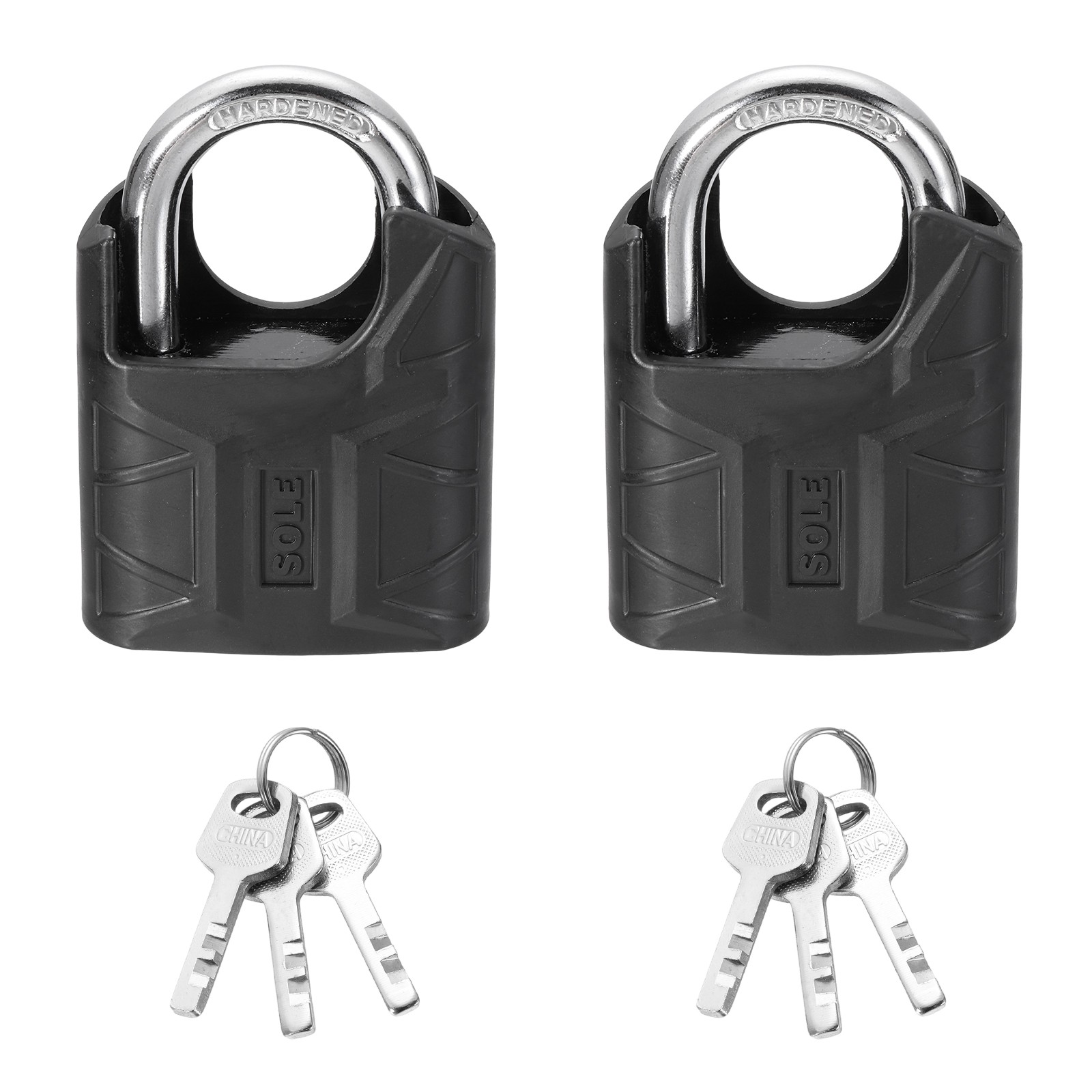 2Pcs High Security Solid Steel Padlock with Key, Black (2 Inch)
