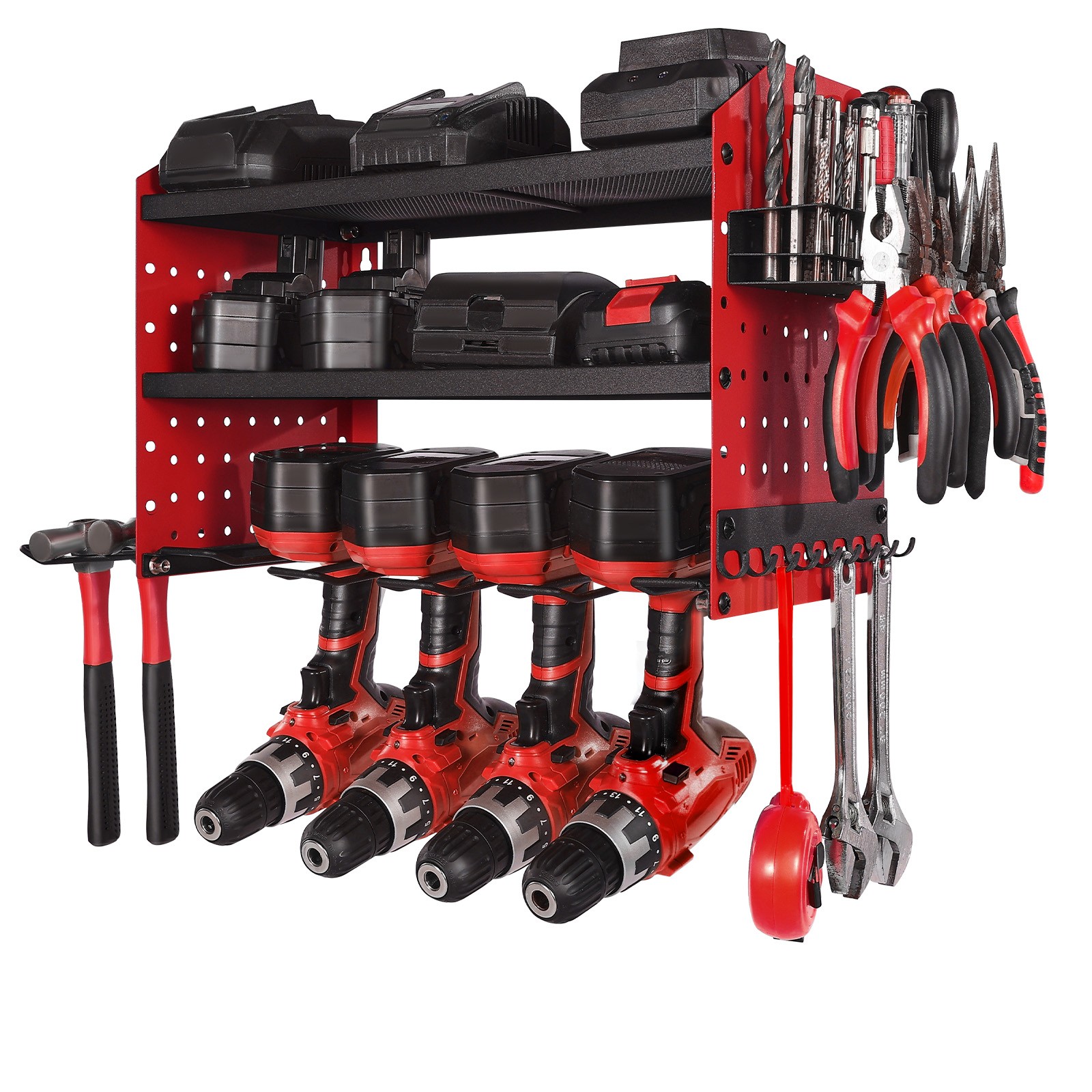 Uimoso Wall-Mounted Power Tool Organizer with 3 Tiers and 4 Drill Slots