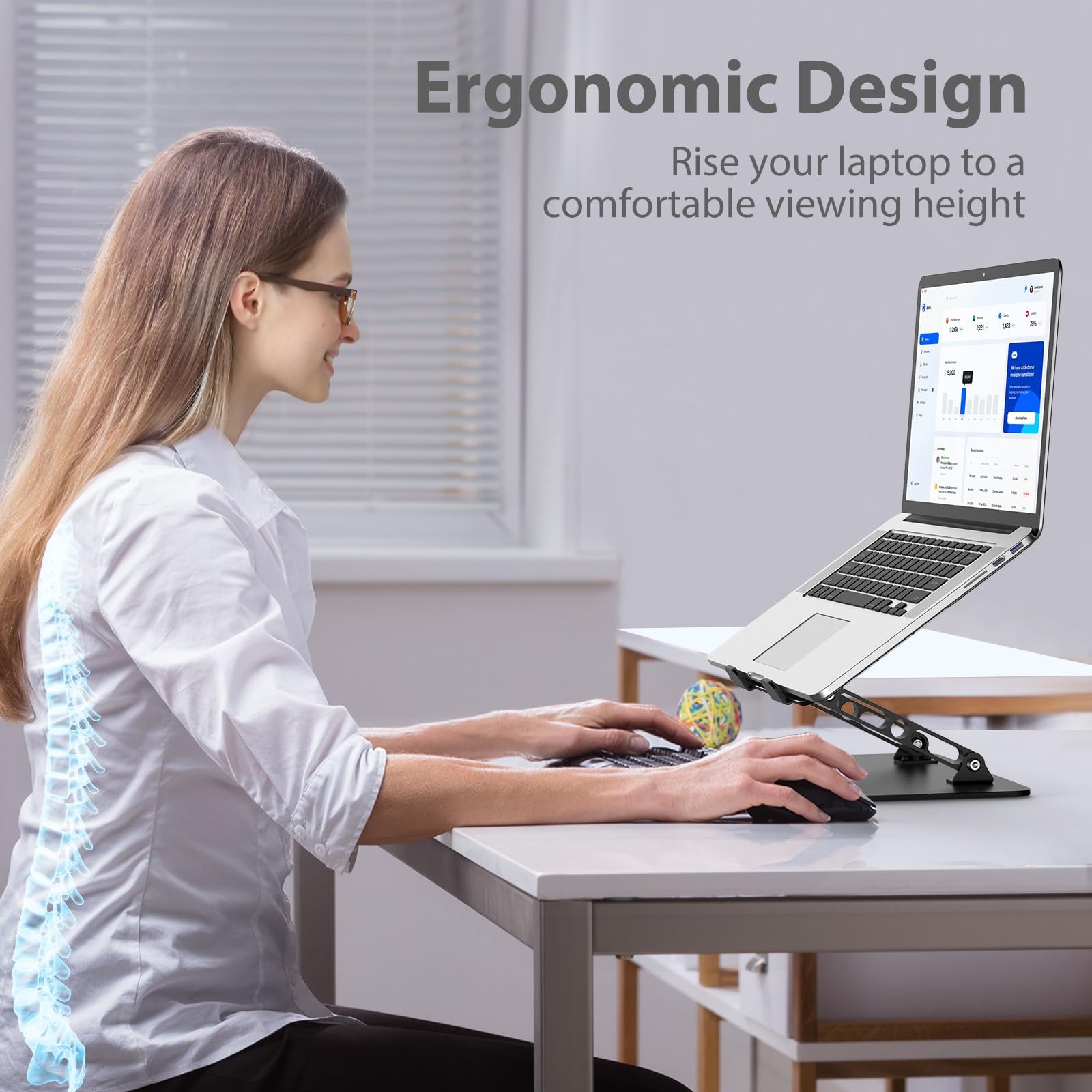 Gogoonike Adjustable Laptop Stand for Desk, Metal Foldable Riser Black