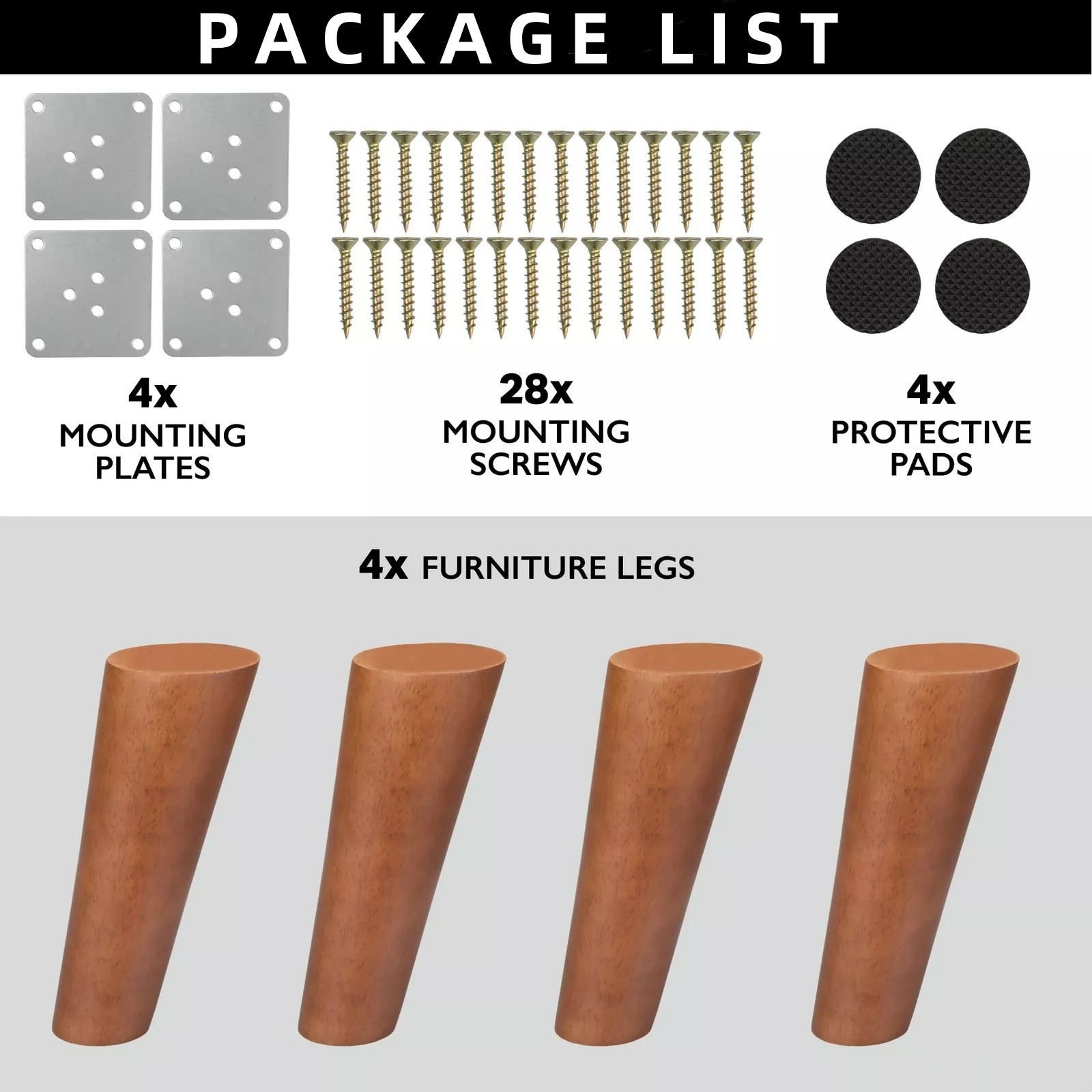 4PCS/Set 6" Tapered Oblique Walnut Wooden Dark Brown Furniture Leg Accessories