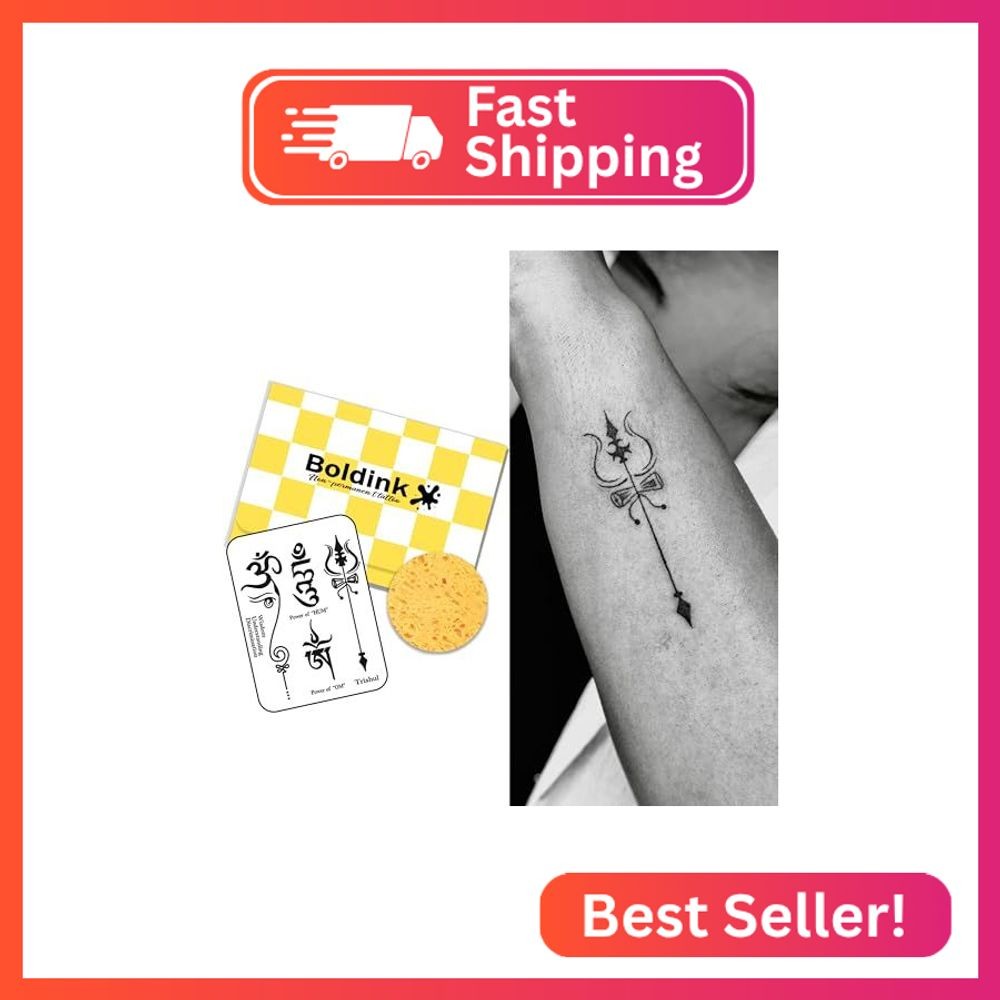 Trishul Temporary Tattoos for Hand Arm,Sanskrit Semi Permanent Tattoos