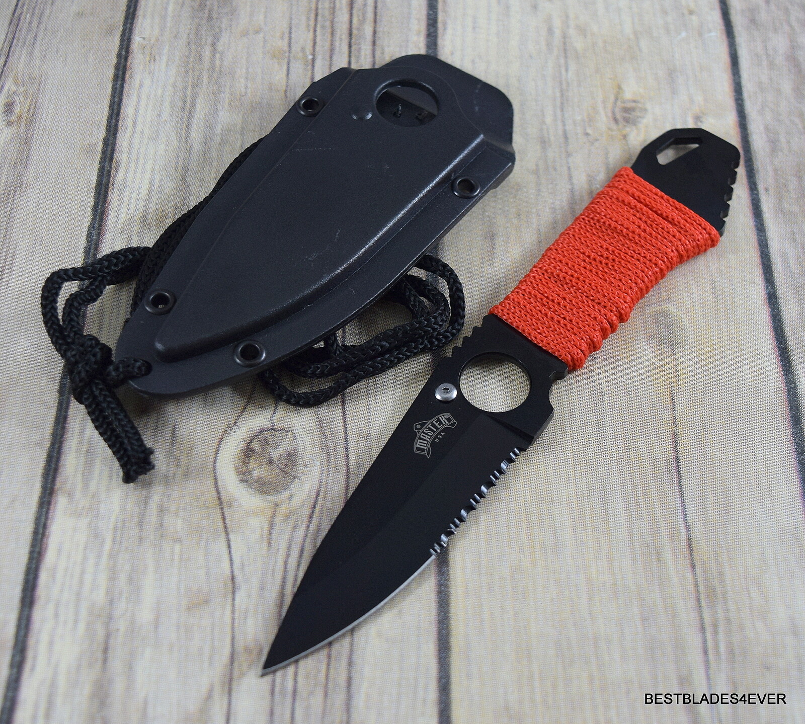 MASTER USA NECK KNIFE/BOOT KNIFE WITH METAL CLIP HARD SHEATH - 6.75 INCH OVERALL