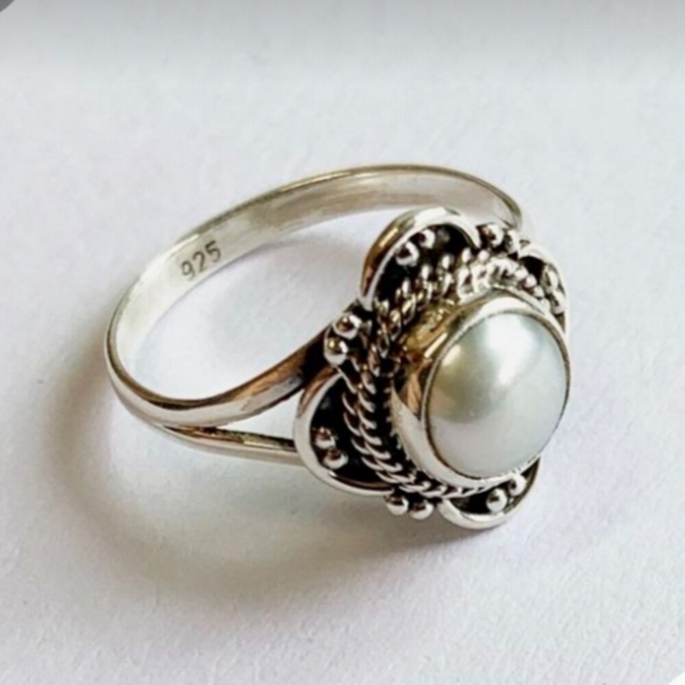 Pearl Gemstone 925 Sterling Silver Wedding Handmade Ring Christmas Gift  B-146