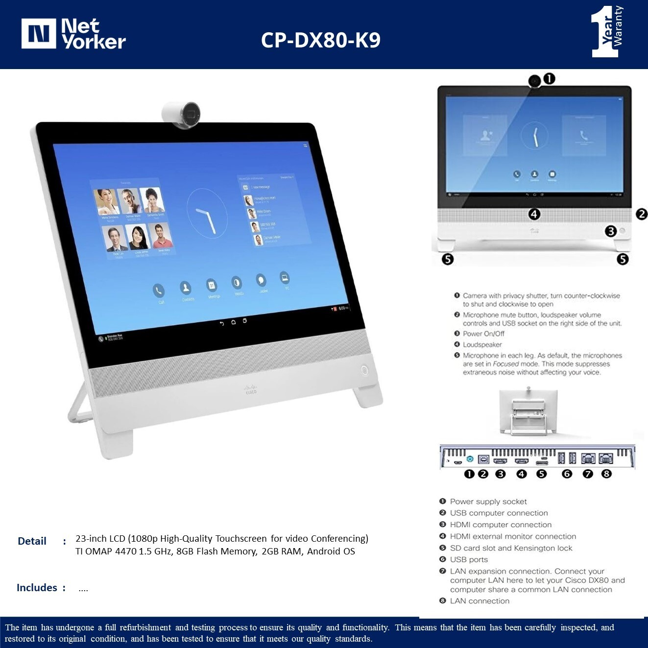 NOB Cisco Webex CP-DX80-K9 Video Conference Touch Screen Monitior-Same Day Shipp