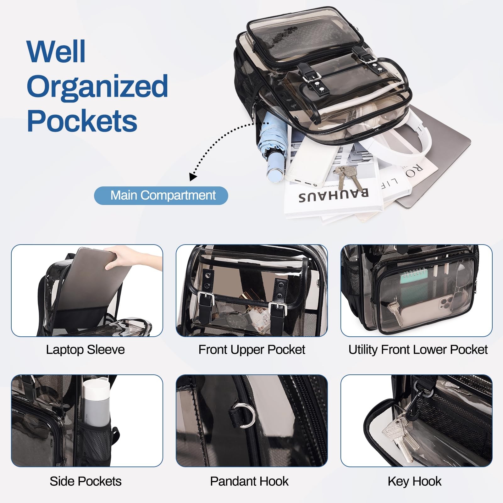 New Clear Backpack Heavy Duty PVC Clear Bookbag Transparent Backpack See Through