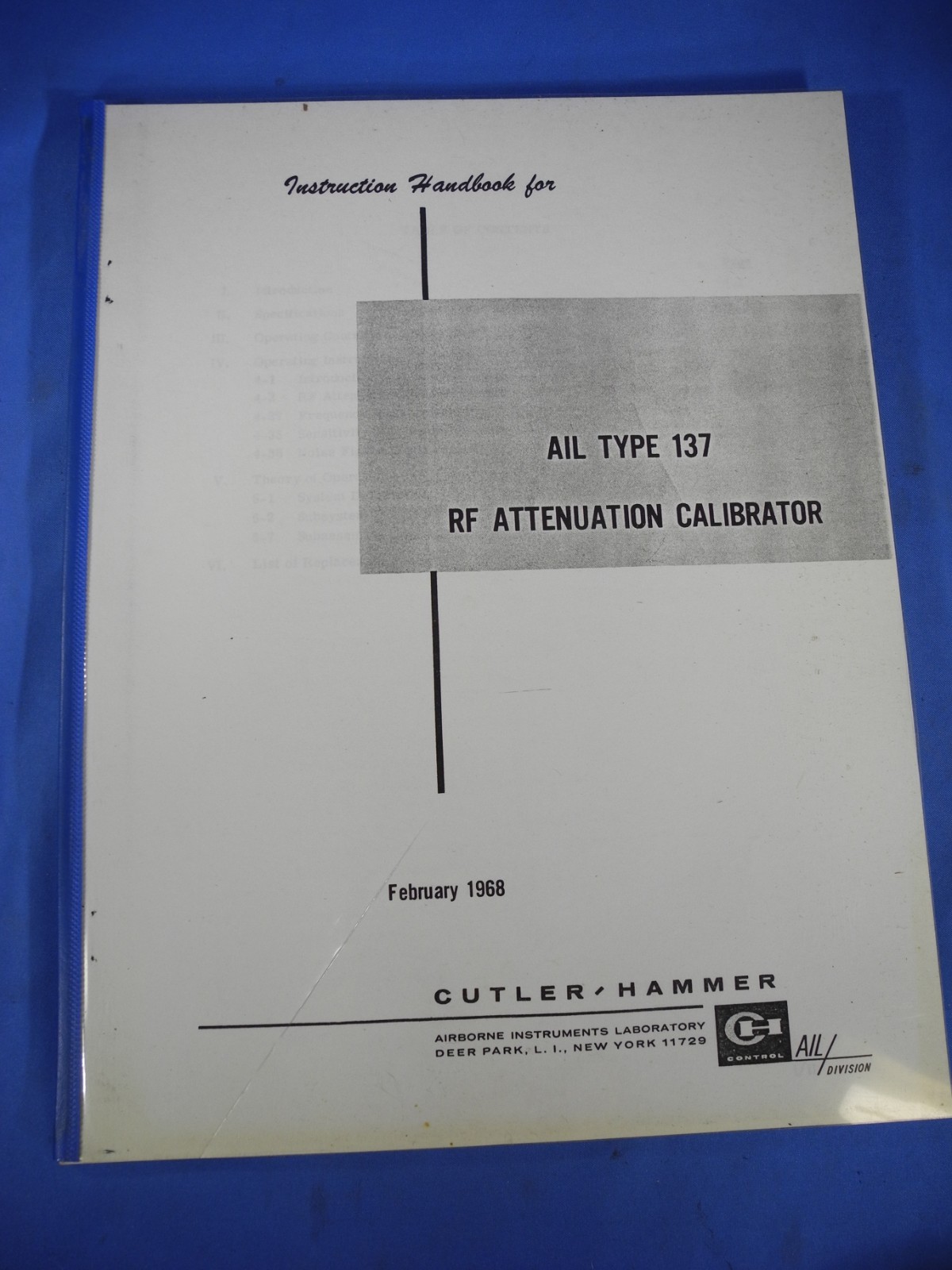 AIL Cuttler-Hammer AIL Type 137 RF Attenuation Calibrator  Instruction Manual