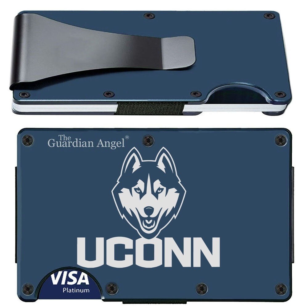 UConn Huskies Engraved Titanium Blue RFID Blocking Wallet w Clip D7
