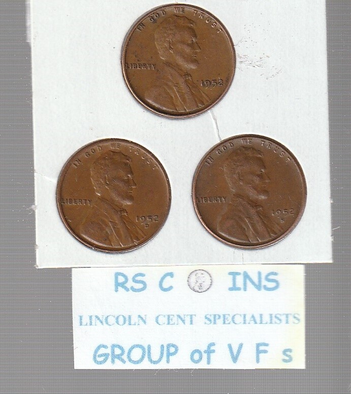 1952PDS  1953PDS  1954PDS  1955PDS   ~ LINCOLN  CENTS   VERY FINE  CONDITION
