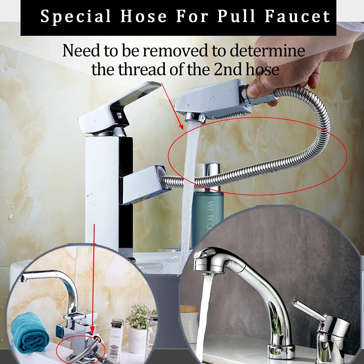 Kitchen 59-Inch or 150CM Pull Down Sink Faucet Replacement Pull Out Spray Head H