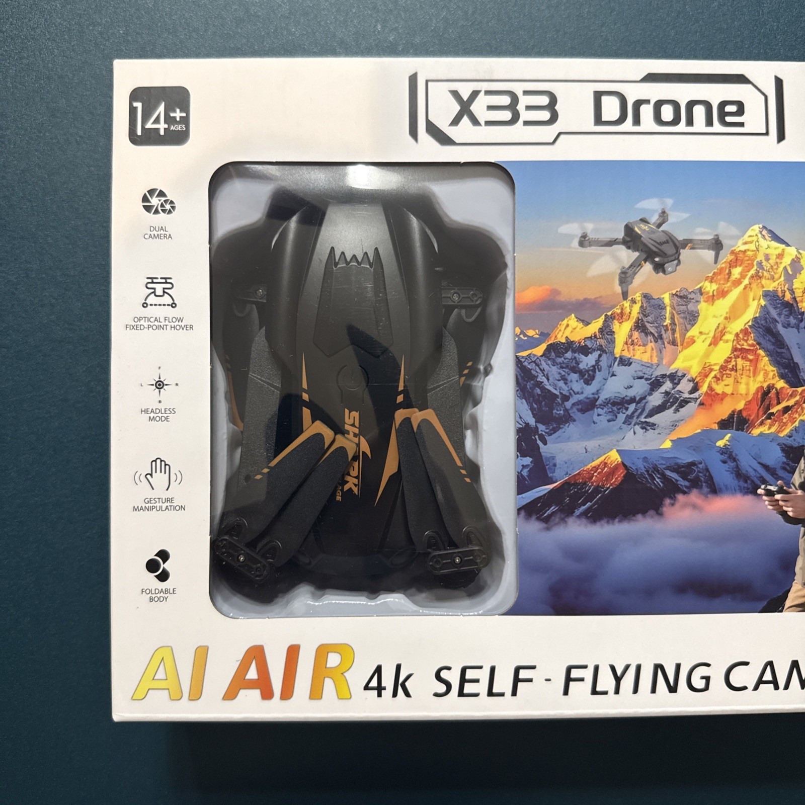 DRONE- AI AIR X33 4K Camera Self-Flying Quadcopter App Control Foldable Black
