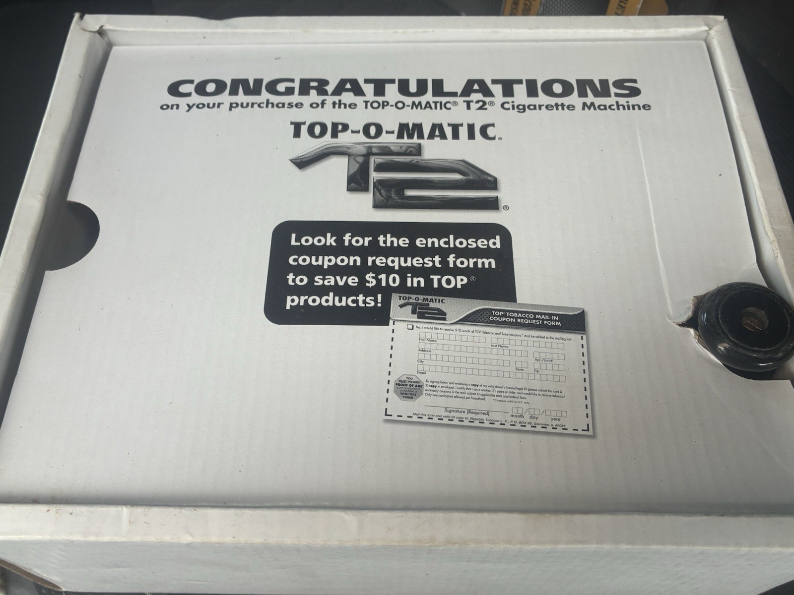 Top-O-Matic T2 Cigarette Rolling Machine in box
