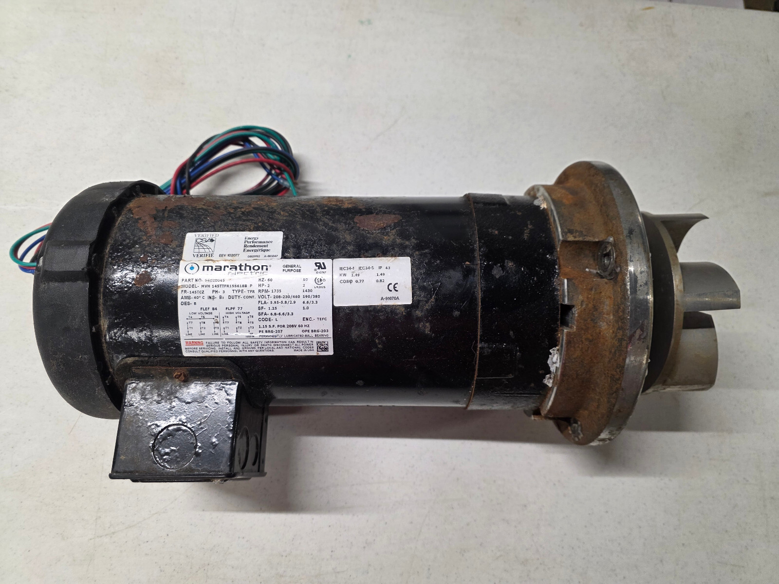 Ecolab WH-44 Dishwasher Pump Motor Kit Marathon 96020045 Complete OEM Set