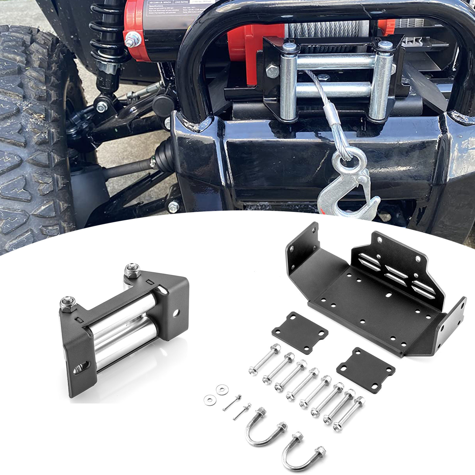 Winch Mount Plate+4 7/8" Winch Roller Fairlead For HONDA PIONEER 500/520 2015-26
