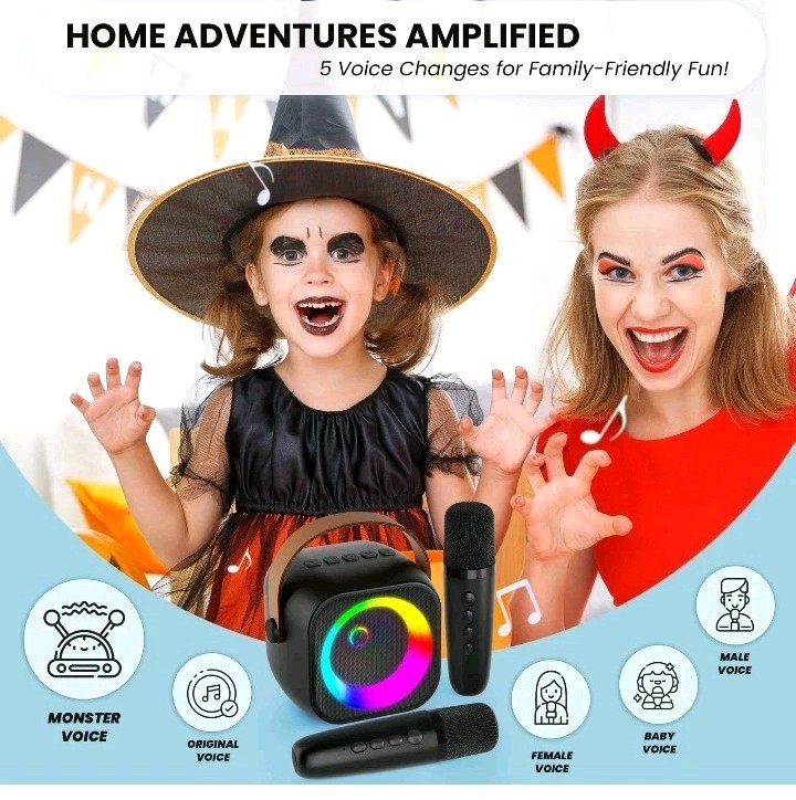 Mini Karaoke Machine, Portable Bluetooth Speaker 2 Mics, Black 2 Mics