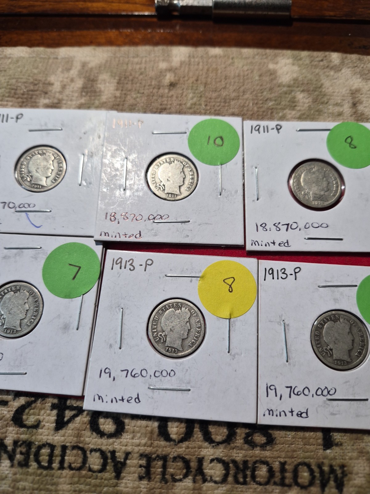Lot Of 10 Barber Dimes. Good resellers/bk filrs. Multi's , 90% Free Sh. #bg5
