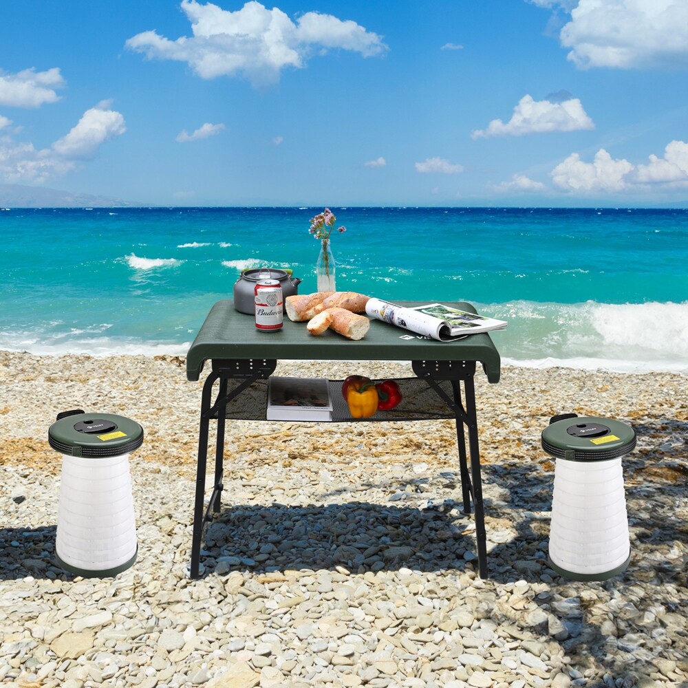 Portable Collapsible Stools Folding Camping Table Set Beach Table w/2PACK Stools