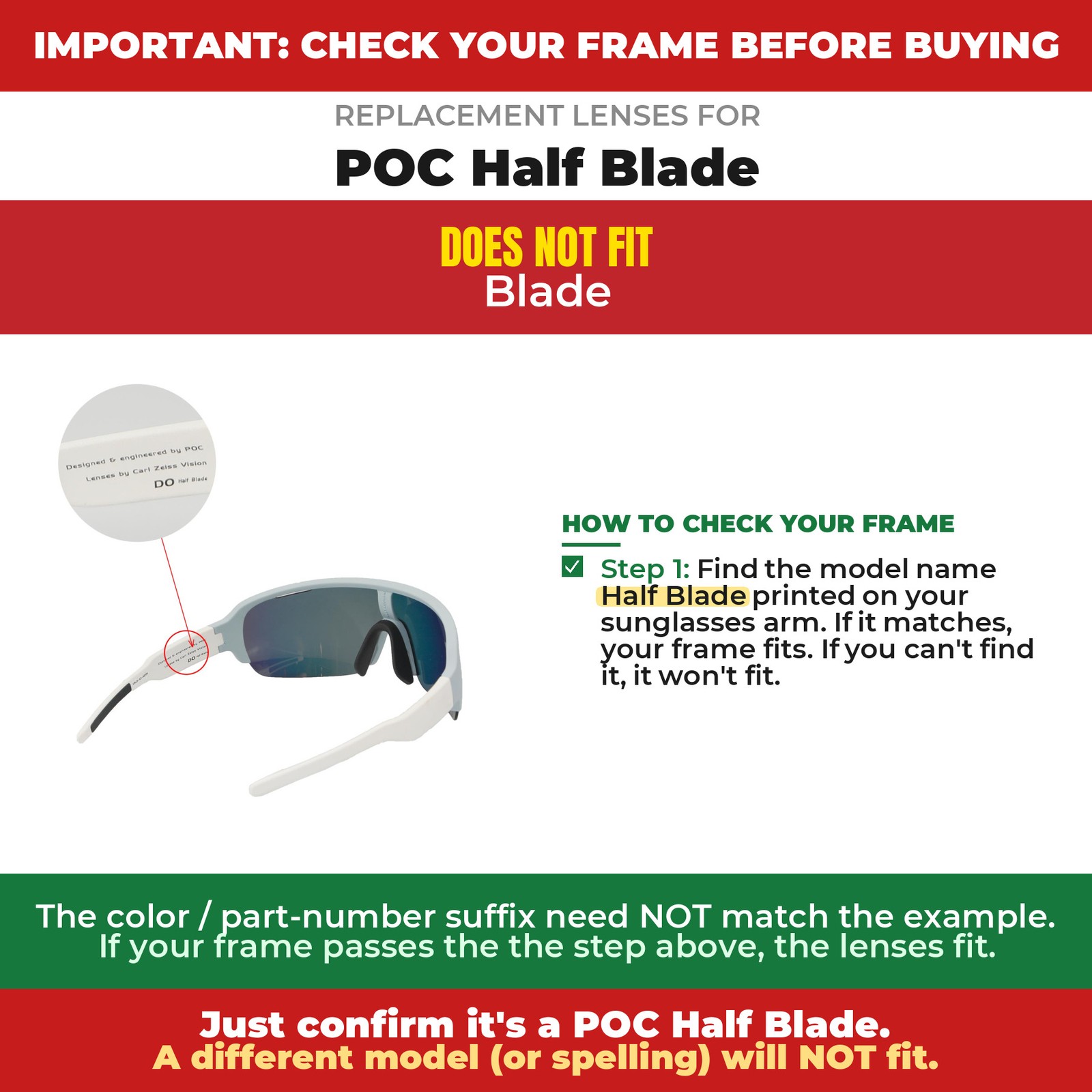 Walleva Titanium Non-Polarized Replacement Lenses For POC Half Blade Sunglasses