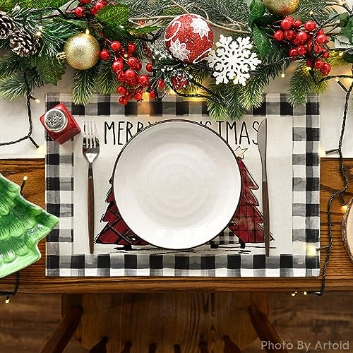 Waterclor Buffalo Plaid Christmas 12" x 18", Rectangular 2 Pcs Black/White