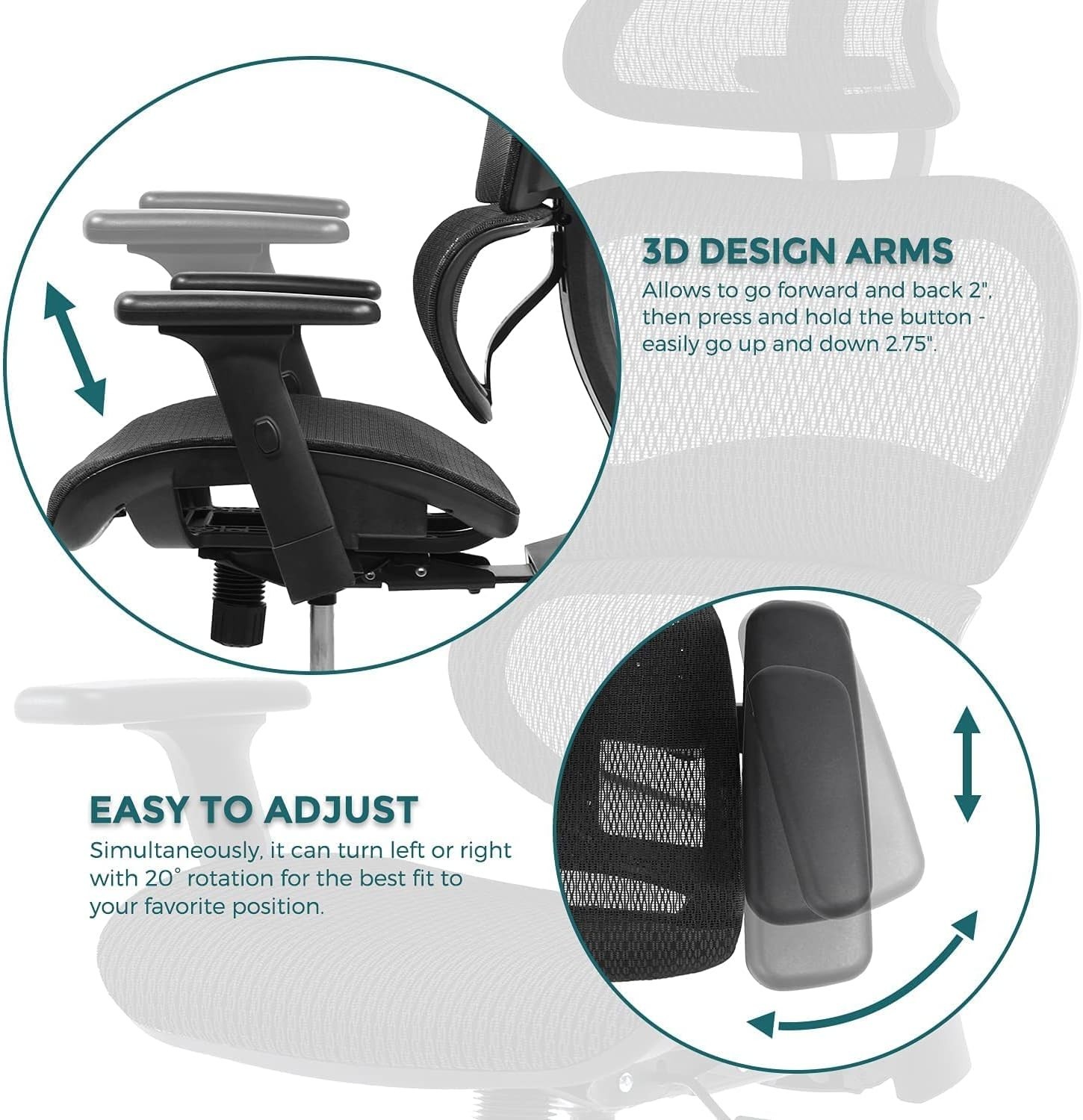 Ergonomic High-Back Mesh Office Chair with Adjustable Lumbar, Arms and Headrest