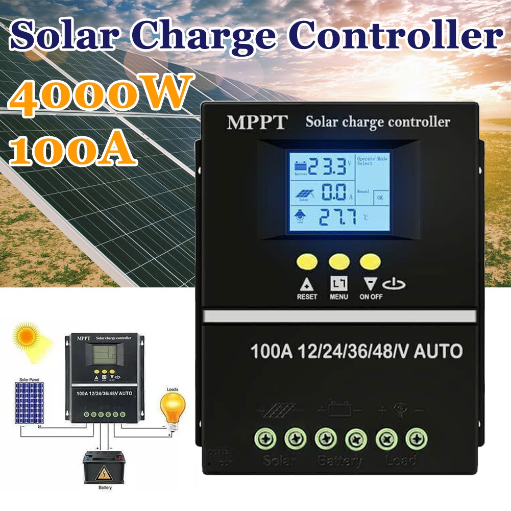 4000W 100A MPPT Solar Charge Controller 12V/24V/36V/48V Battery PV Regulator USB