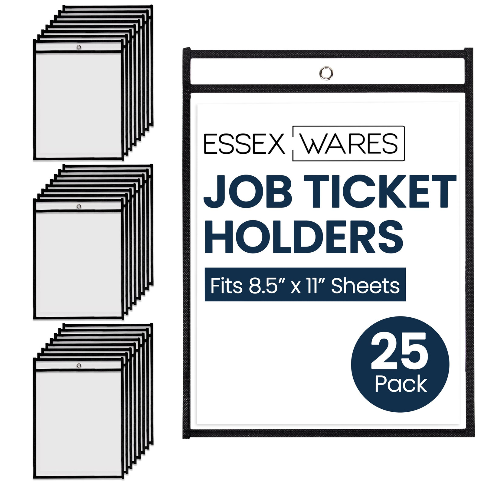 - 25 Pack, Black, Job Ticket Holders, 10" Wide x 13.5" Tall - Clear Plastic T...