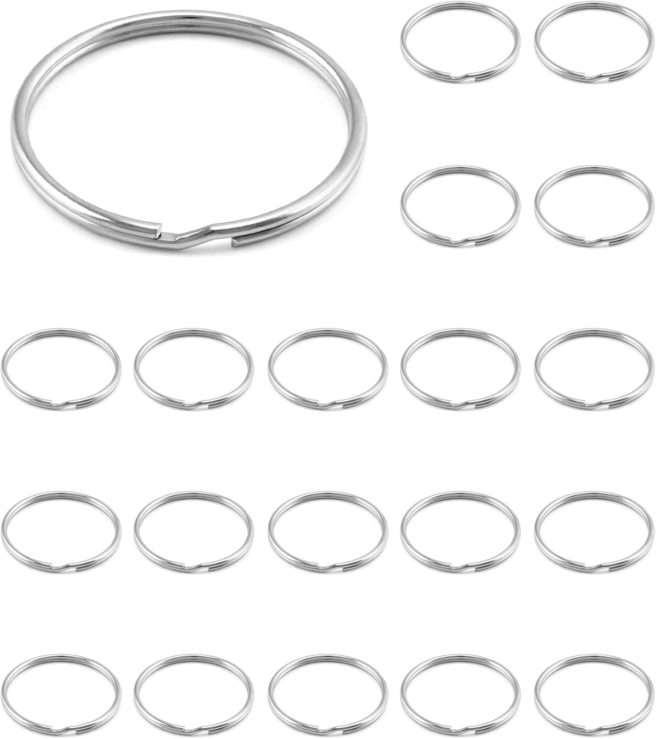 Key Rings 2 Inch Large Open Split Rings 20 Pack Heavy Duty Metal Keychain Silver