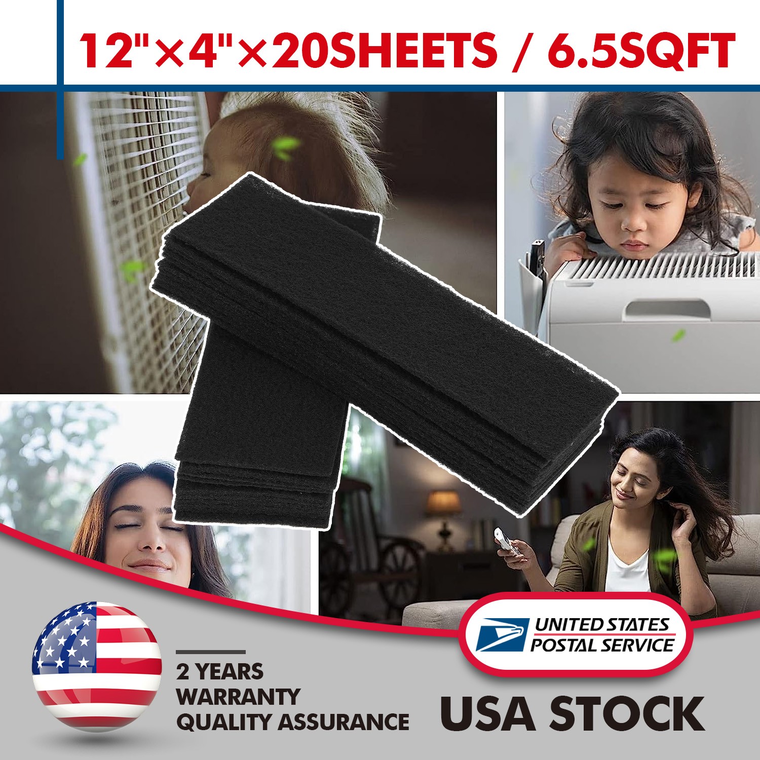 4"x12" 1/8" Premium Activated Carbon Pads Air Vent Filters Replacement 20PCS